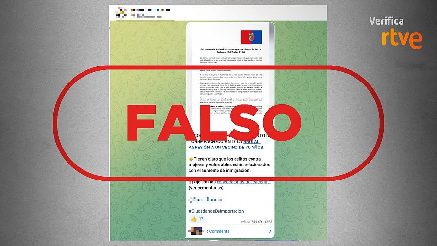 Mensaje que atribuye un comunicado al Ayuntamiento de Torre Pacheco que el consistorio no ha emitido