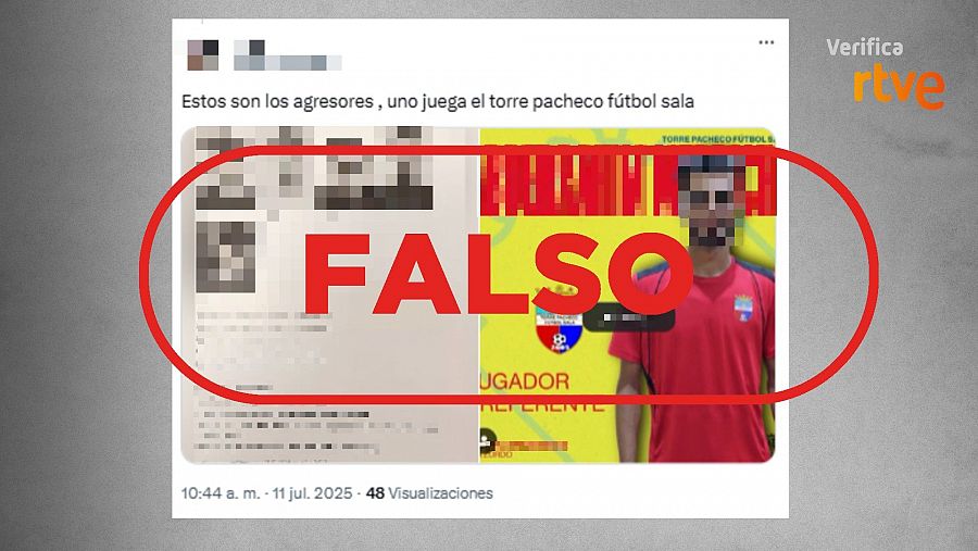 Mensaje que relaciona falsamente a este jugador del Torre Pacheco Fútbol Sala con la agresión a un vecino