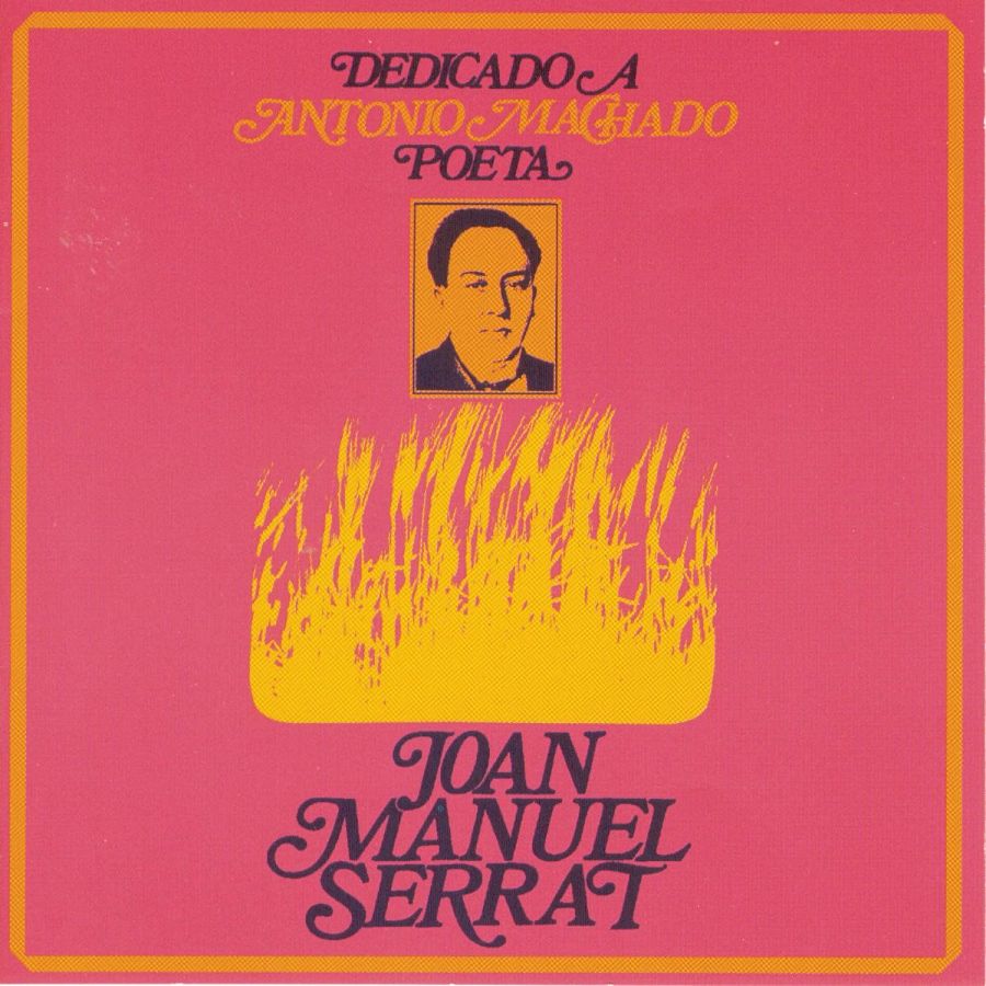 Portada de álbum musical rosa con retrato b/n de Antonio Machado sobre espigas de trigo doradas.  Título en dorado: 