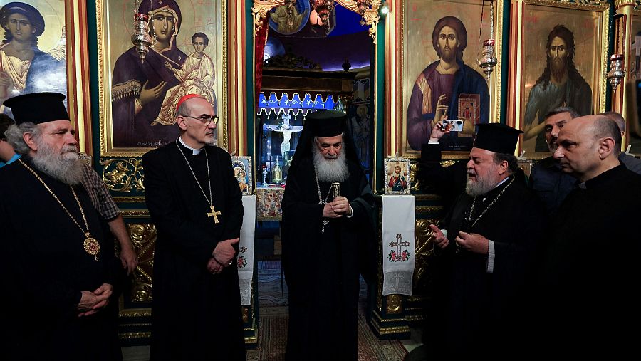 Visita a la iglesia ortodoxa griega de San Porfirio, en la ciudad de Gaza