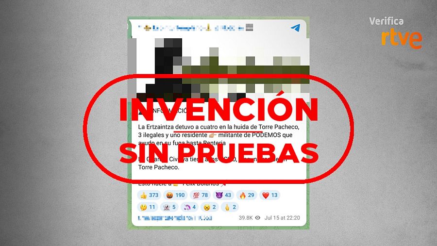 Mensaje de Telegram que difunde sin pruebas que hay un militante de Podemos entre los detenidos por la agresión