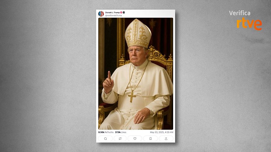 Imagen generada con IA difundida por Trump que le presenta como papa