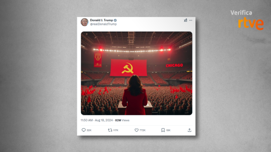 Imagen difundida por Trump que presenta a Kamala Harris como ”comunista”