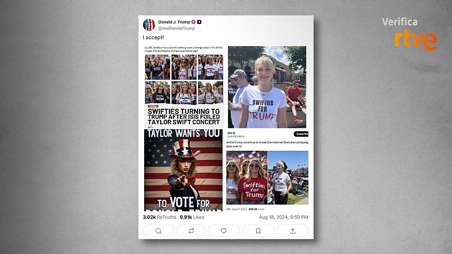 Publicaciones de IA sobre Taylor Swift que presentan a la artista y sus seguidoras como simpatizantes de Trump