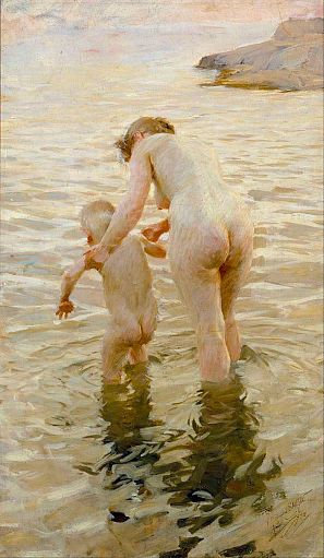 La luz se proyecta a la perfección en el agua y los cuerpos desnudos retratados por Zorn.