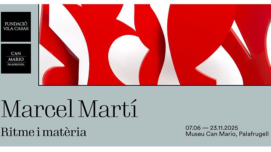 Pòster d'exposició amb escultura vermella abstracta, dates (7 juny - 23 nov 2025) i logotips de patrocinadors.