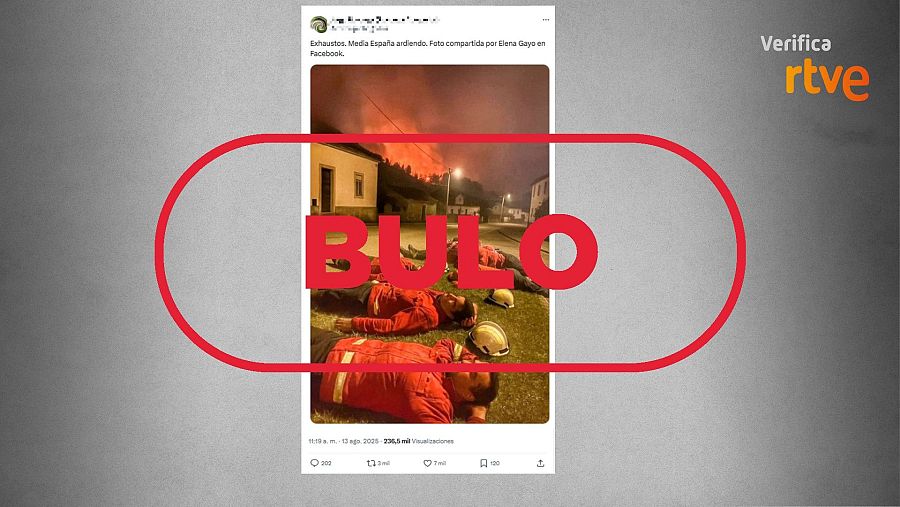 Mensaje que difunde una imagen de bomberos tumbados generada con IA como si fuera real
