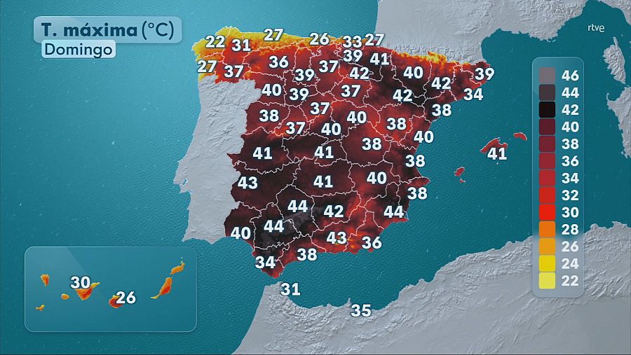 Pronóstico para la Península y las islas de las máximas para este domingo 17 de agosto