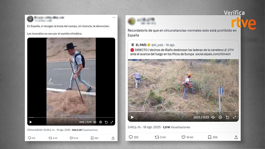 Mensajes de redes que aseguran que en España está prohibido ”limpiar” los montes
