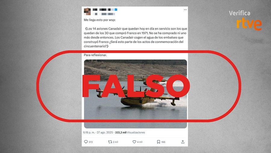 Mensaje que difunde la falsa idea de que los 14 aviones Canadair los compró Franco en 1971