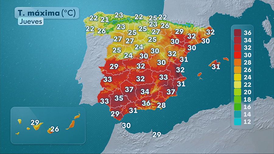 Mapa máximas jueves 4 de septiembre