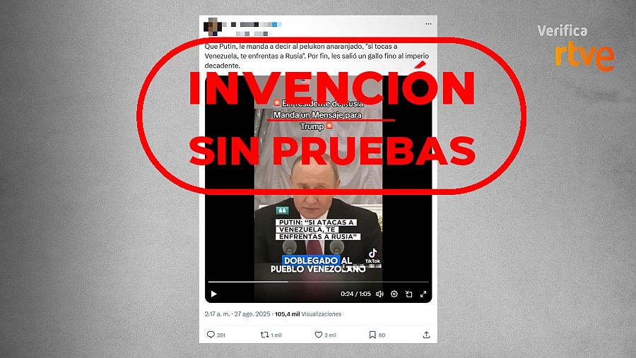 Mensaje de X que difunde sin pruebas amenazas de Putin a Estados Unidos.