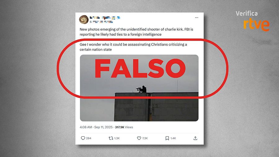 Mensaje que difunde una fotografía antigua como si mostrara al tirador de Charlie Kirk