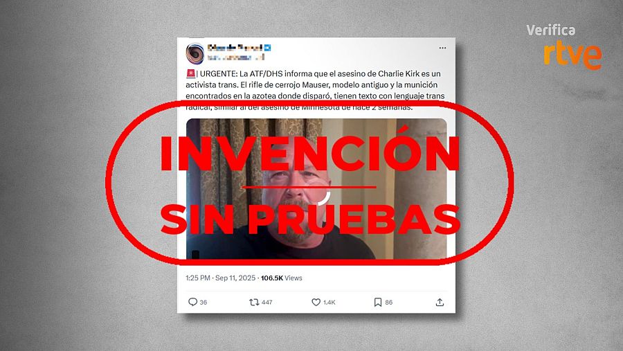 Mensaje que afirma sin pruebas que el asesino de Charlie Kirk es una persona trans