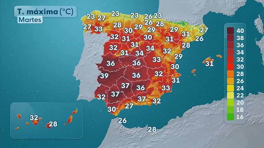 Temperaturas máximas para el 15 de agosto