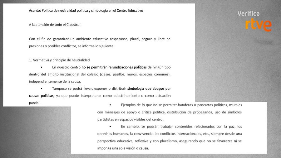 Carta enviada por la dirección de un instituto de Madrid a su claustro de profesores