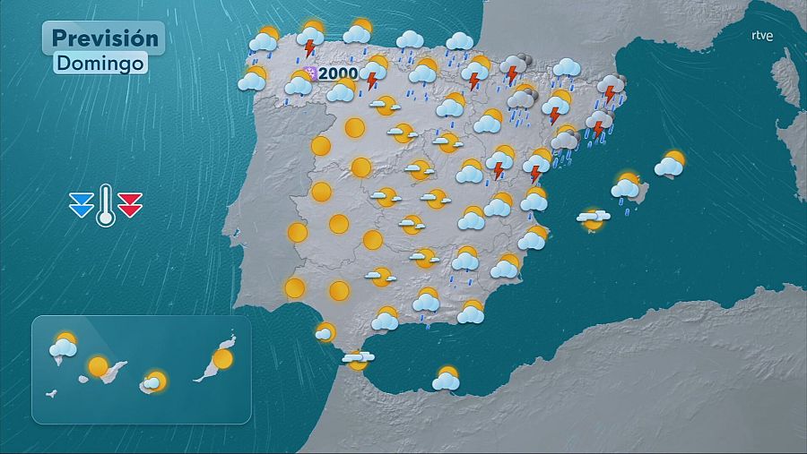 Mapa con la previsión del tiempo en la península y las islas para el domingo 21 de septiembre.