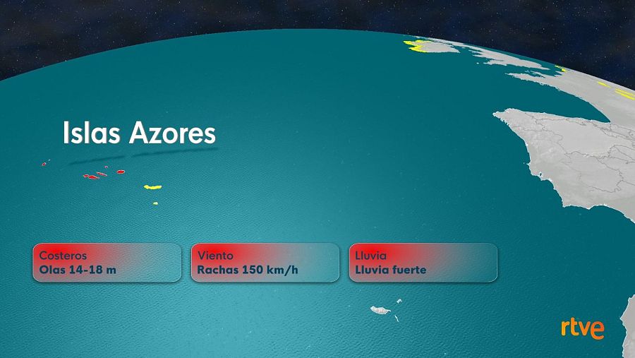 Avisos de nivel rojo activados para el viernes en las islas más occidentales del archipiélago de las Azores.