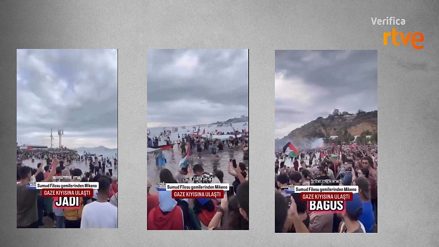 Capturas de pantalla del vídeo compartido como la llegada del Mykonos a Gaza
