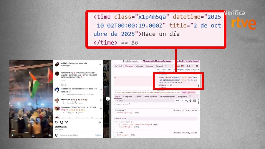 Análisis que muestra la hora de publicación de este vídeo en Instagram