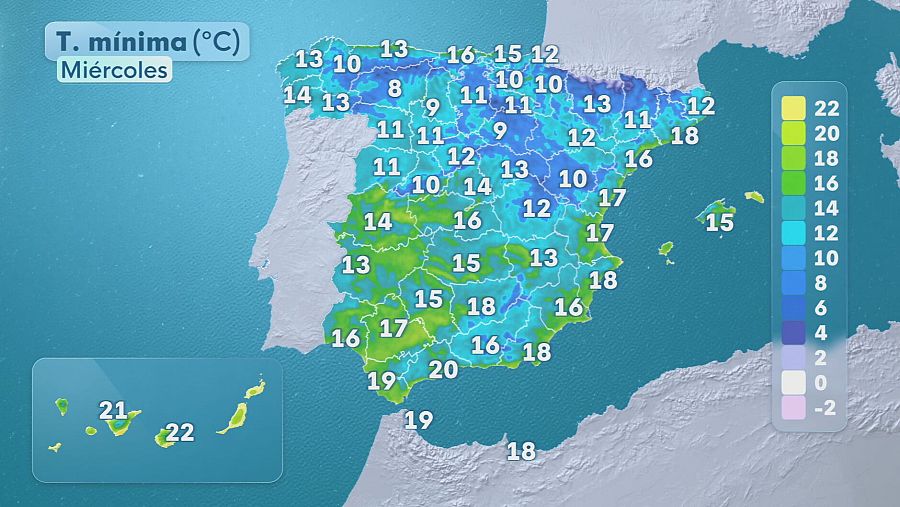 Temperaturas mínimas del 8 de octubre de 2025 en España