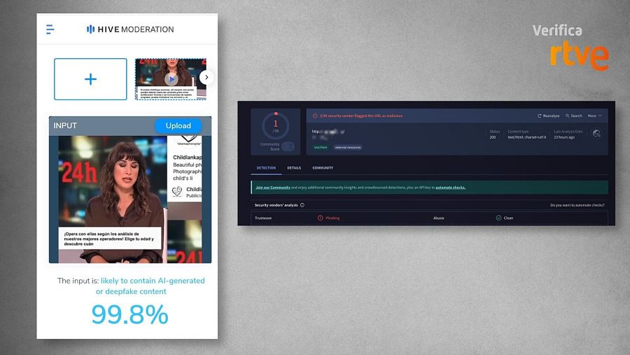 Análisis del vídeo en Hive y del enlace en VirusTotal