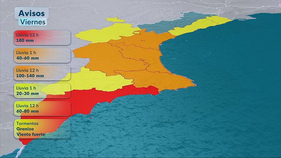 La Aemet ha emitido un aviso de alerta roja por lluvias muy fuertes en Alicante y Murcia para este viernes 10 de octubre.