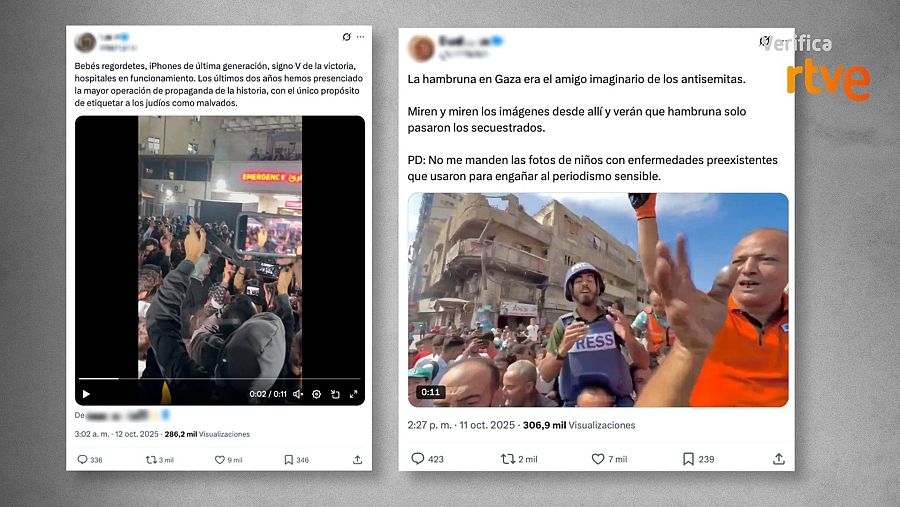 Mensajes de redes que niegan la hambruna de los niños palestinos