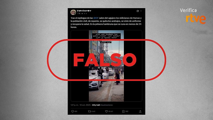 Mensaje de X que comparten como una marcha actual de Hamas en Gaza