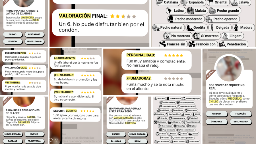 Recreación de anuncios en páginas de prostitución y de reseñas en foros.