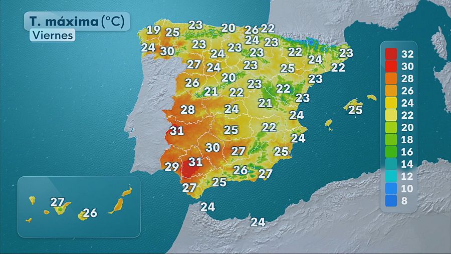 Mapa con las temperaturas mínimas para este viernes 17 de octubre en España