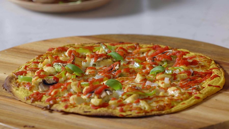 Pizza de cigrons al curri