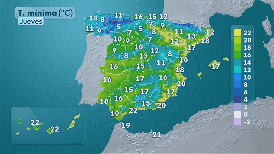 Temperaturas mínimas 23 de octubre en España