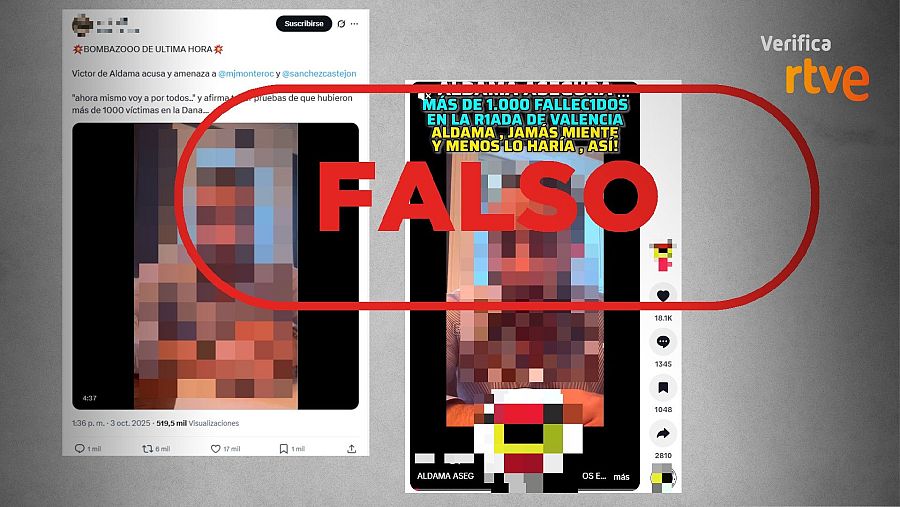 Publicación que difunde la falsa idea de que la dana dejó más de 1.000 muertos