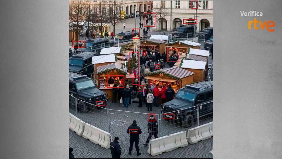 Elementos de la imagen que presentan distorsiones o incoherencias típicas de la generación con IA