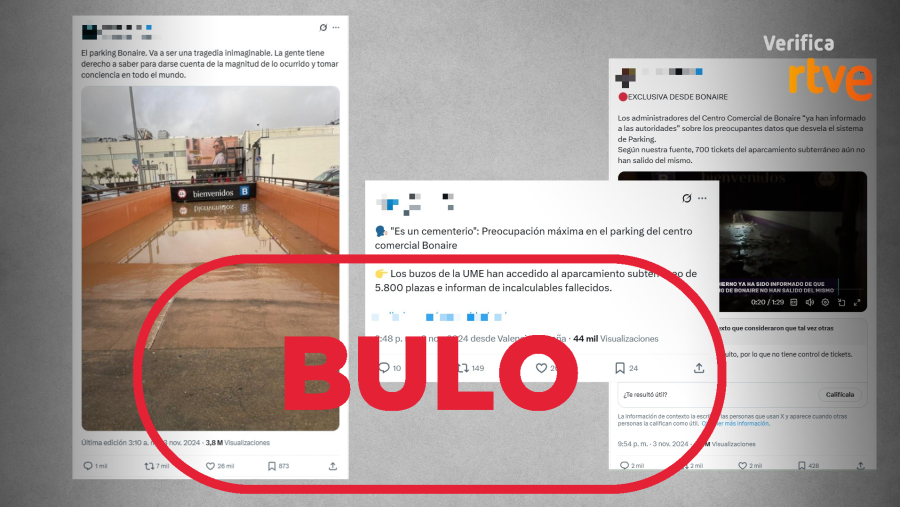 Mensajes de X que difundieron el bulo de la existencia de víctimas dentro del parking