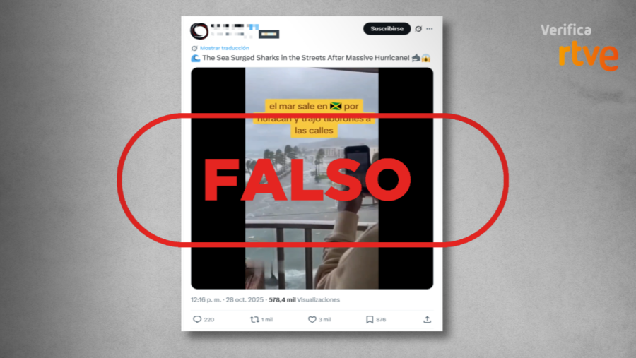 Mensaje que difunde una grabación de tiburones generada con IA como si fuera real