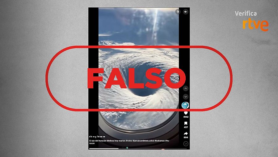 Mensaje que comparte una grabación de IA y afirma que es el ciclón que ha pasado por Jamaica