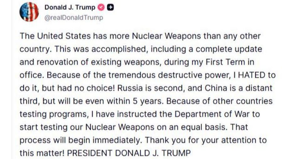 Trump ordena retomar las pruebas nucleares