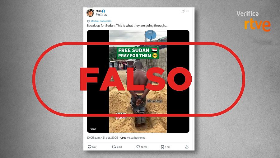 Mensaje que difunde el vídeo de un “influencer” nigeriano como si correspondiese al conflicto en Sudán