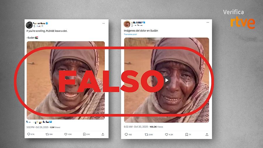 Mensajes que difunden un vídeo de IA como si fuese real en Sudán