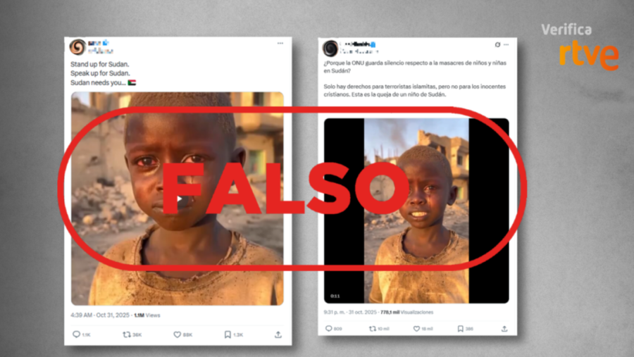 Mensajes que difunden un vídeo de IA y lo presenta como una grabación real en Sudán