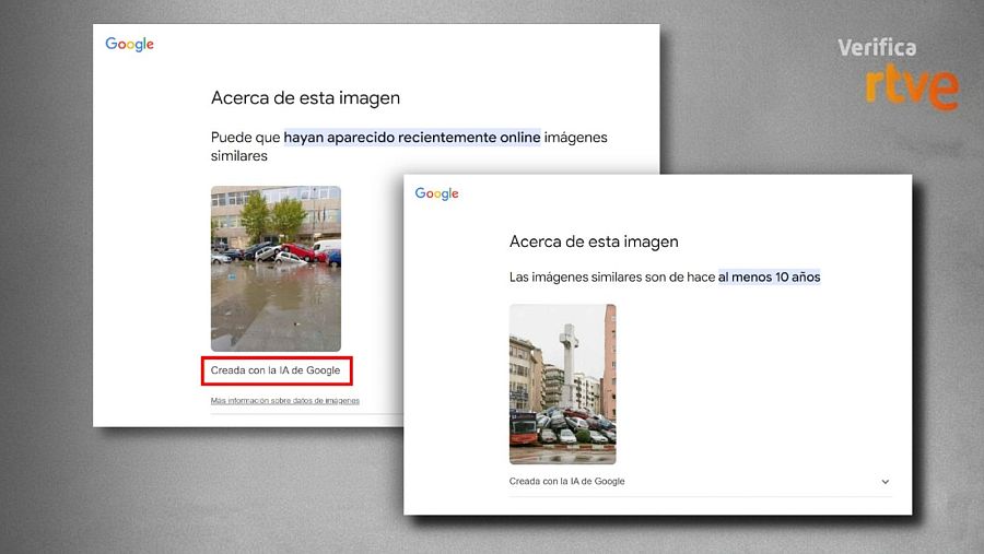 Resultados de Google Imágenes donde se identifica las imágenes como IA