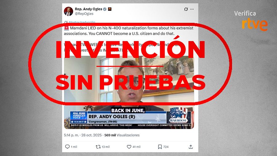 Mensaje en el que Ogles acusa a Mamdani de mentir en su certificado para nacionalizarse