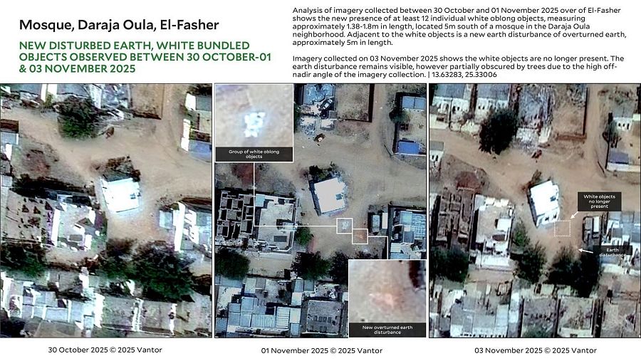El rastro de una fosa común ante una mezquita en Al Fasher