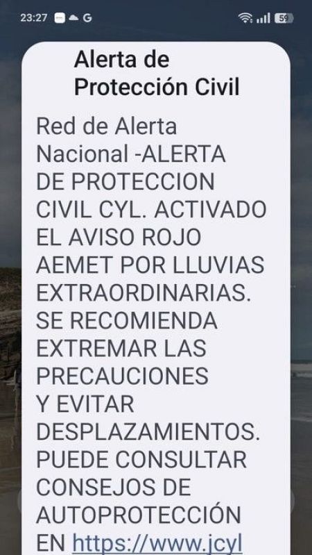 Mensaje Es-Alert enviado esta noche en Ávila.