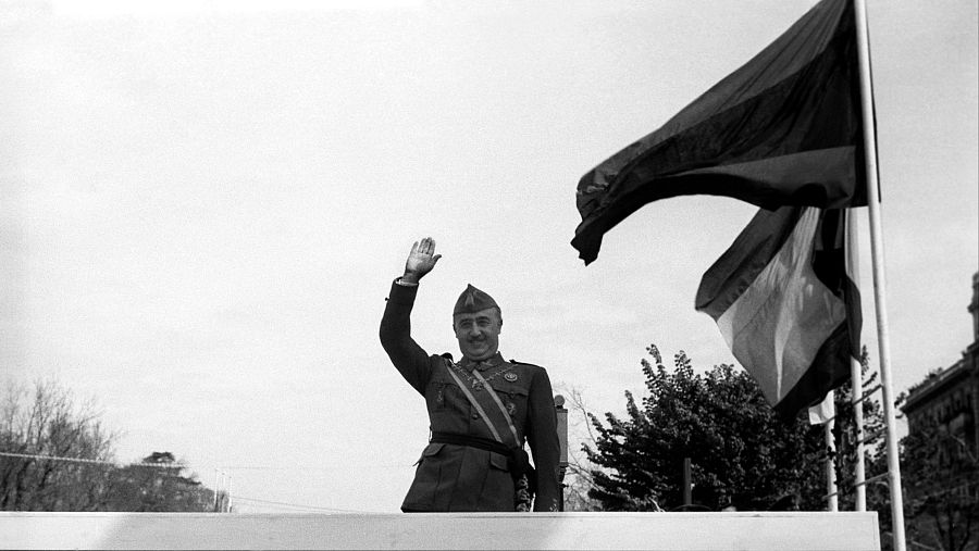 Francisco Franco, en un desfile militar en 1940, celebrado con motivo del primer aniversario del final de la Guerra Civil española.