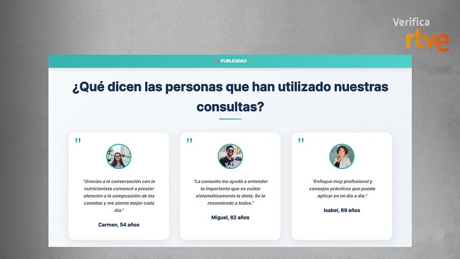 Imágenes de stock que la web presenta como clientes satisfechos