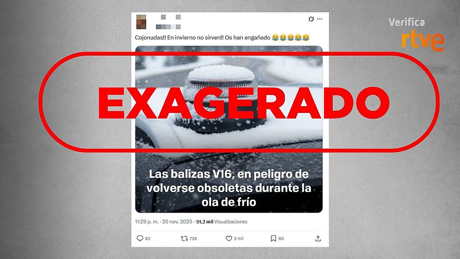 Mensaje que exagera sobre el funcionamiento de las balizas en invierno