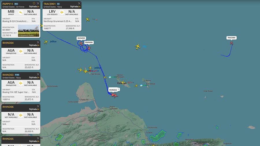 Aviones militares de EE.UU. sobrevuelan el Caribe cerca de Venezuela